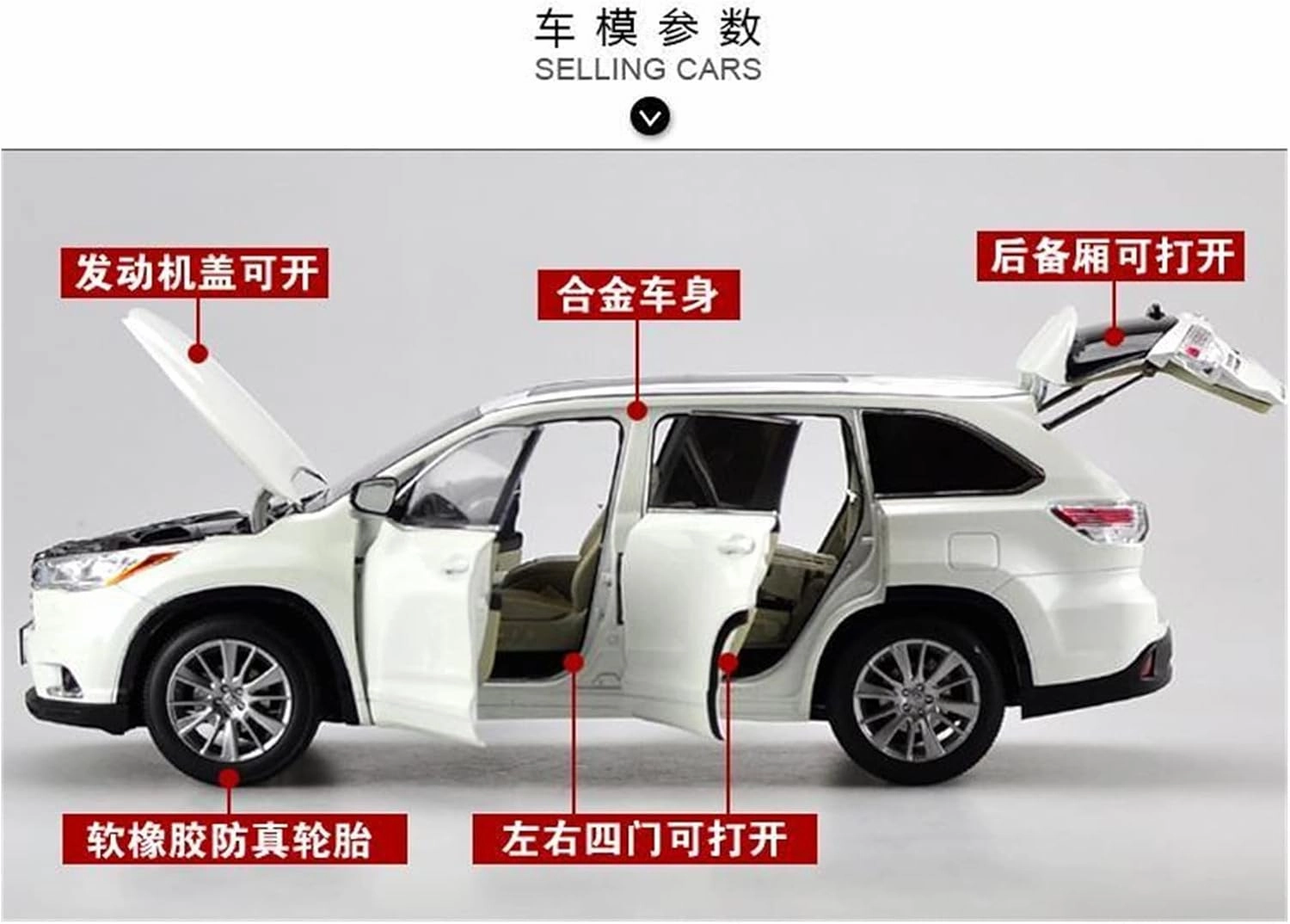 Resin Car Vehicle Model Fit for Toyota Highlander 2016 1 18 Alloy Car Model Boys Boutique Toy Gift Collection Festive Deluxe Gift (Size : Red)