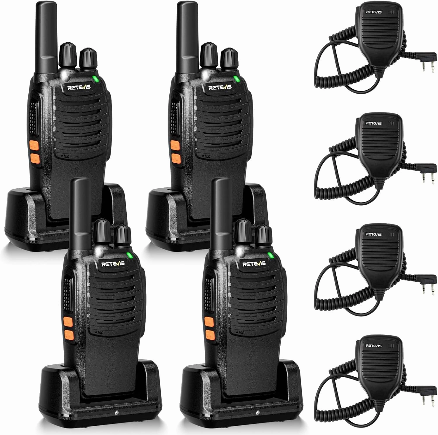 Retevis H-777 Walkie Talkies with Shoulder Mic,2 Way Radios Long Range,License-Free,LED Flashlight,Portable,Shock Resistant,for Family Outdoor Small Commercial (4 Pack)