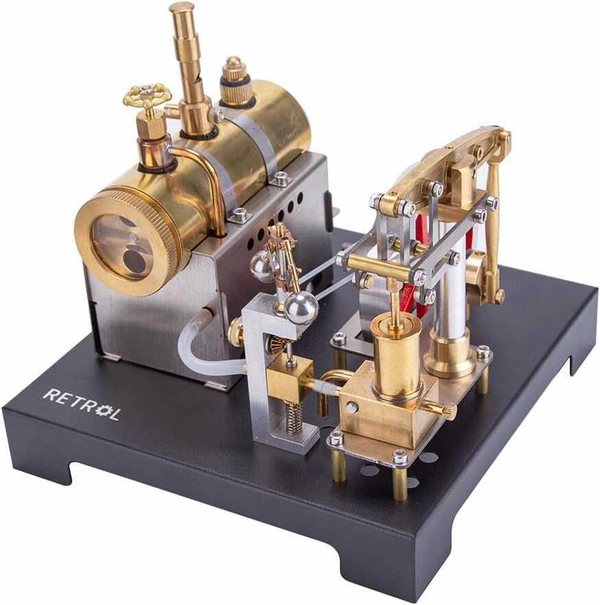 Retrol SE-01 Full Metal Stationary Steam Engine Model Kit, DIY Assembly with Horizontal Boiler & Flyball Governor, Mechanical Gift for Steam Engine Enthusiasts (84PCS)