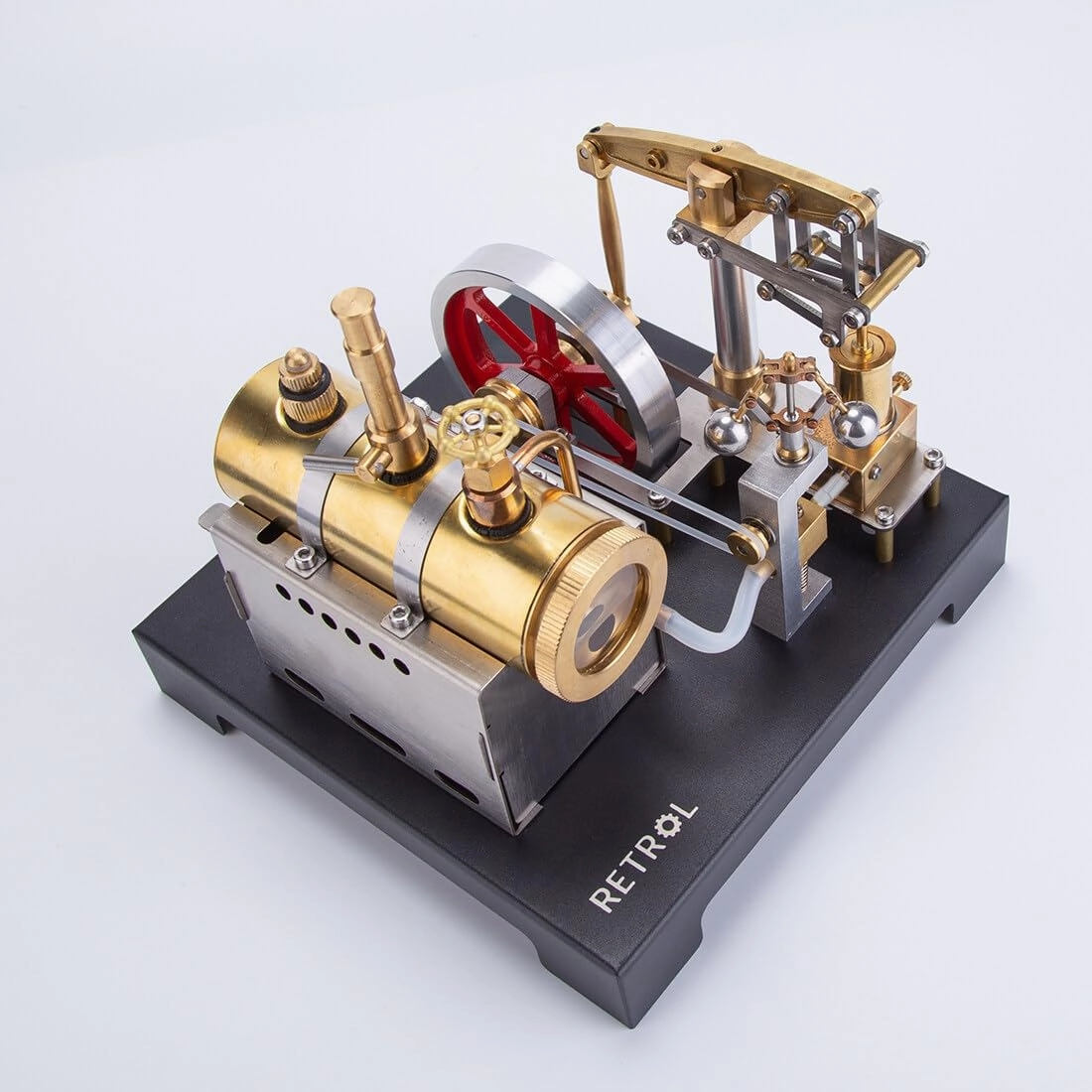 Retrol SE-01 Full Metal Stationary Steam Engine Model Kit, DIY Assembly with Horizontal Boiler & Flyball Governor, Mechanical Gift for Steam Engine Enthusiasts (84PCS)