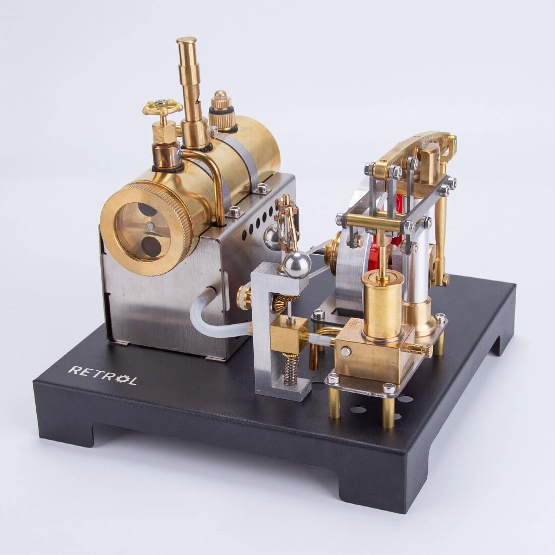 Retrol SE-01 Full Metal Stationary Steam Engine Model Kit, DIY Assembly with Horizontal Boiler & Flyball Governor, Mechanical Gift for Steam Engine Enthusiasts (84PCS)