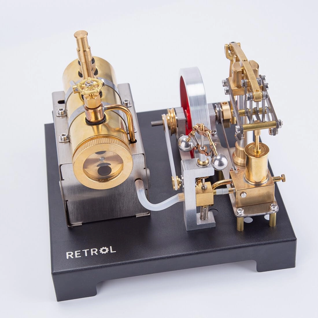 Retrol SE-01 Full Metal Stationary Steam Engine Model Kit, DIY Assembly with Horizontal Boiler & Flyball Governor, Mechanical Gift for Steam Engine Enthusiasts (84PCS)