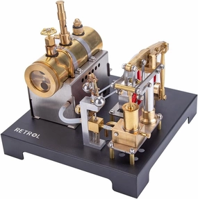 Retrol SE-01 Full Metal Stationary Steam Engine Model Kit, DIY Assembly with Horizontal Boiler & Flyball Governor, Mechanical Gift for Steam Engine Enthusiasts (84PCS)