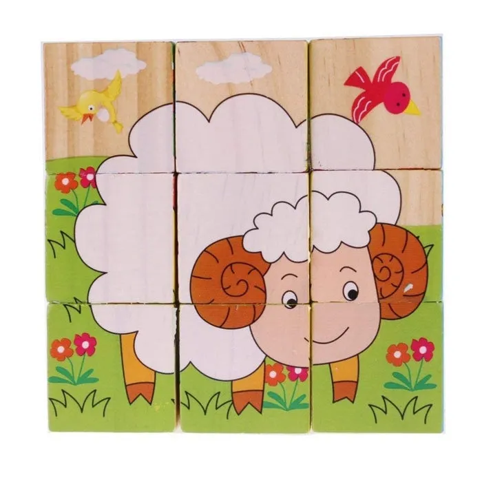 Return Gifts (Pack of 3,5,12) 3D 6 Face Animal Block Puzzle 6 in 1 Wooden Cube Jigsaw Toys (Farm Animals)