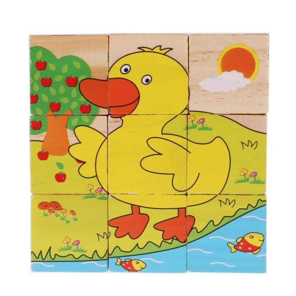 Return Gifts (Pack of 3,5,12) 3D 6 Face Animal Block Puzzle 6 in 1 Wooden Cube Jigsaw Toys (Farm Animals)