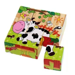 Return Gifts (Pack of 3,5,12) 3D 6 Face Animal Block Puzzle 6 in 1 Wooden Cube Jigsaw Toys (Farm Animals)