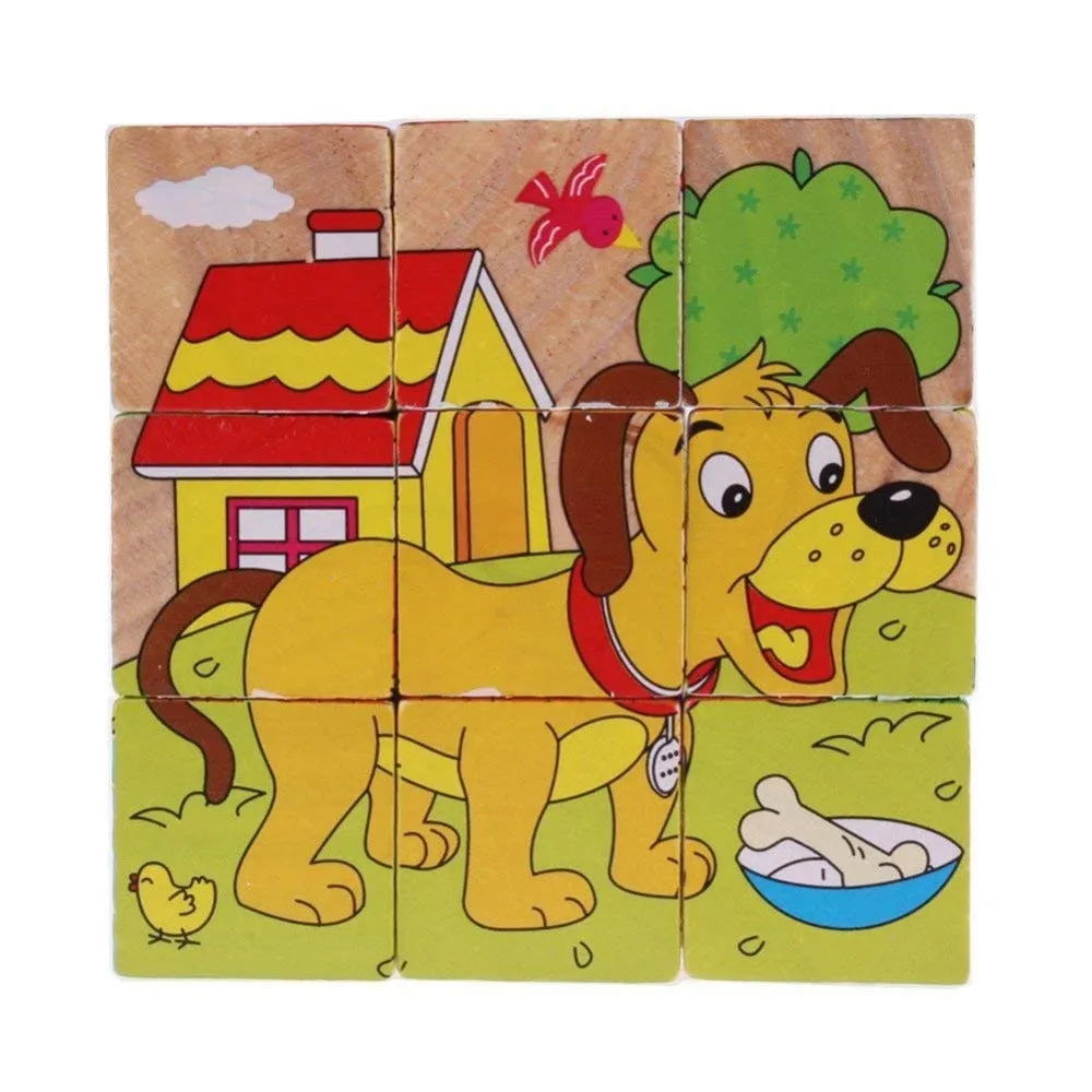 Return Gifts (Pack of 3,5,12) 3D 6 Face Animal Block Puzzle 6 in 1 Wooden Cube Jigsaw Toys (Farm Animals)
