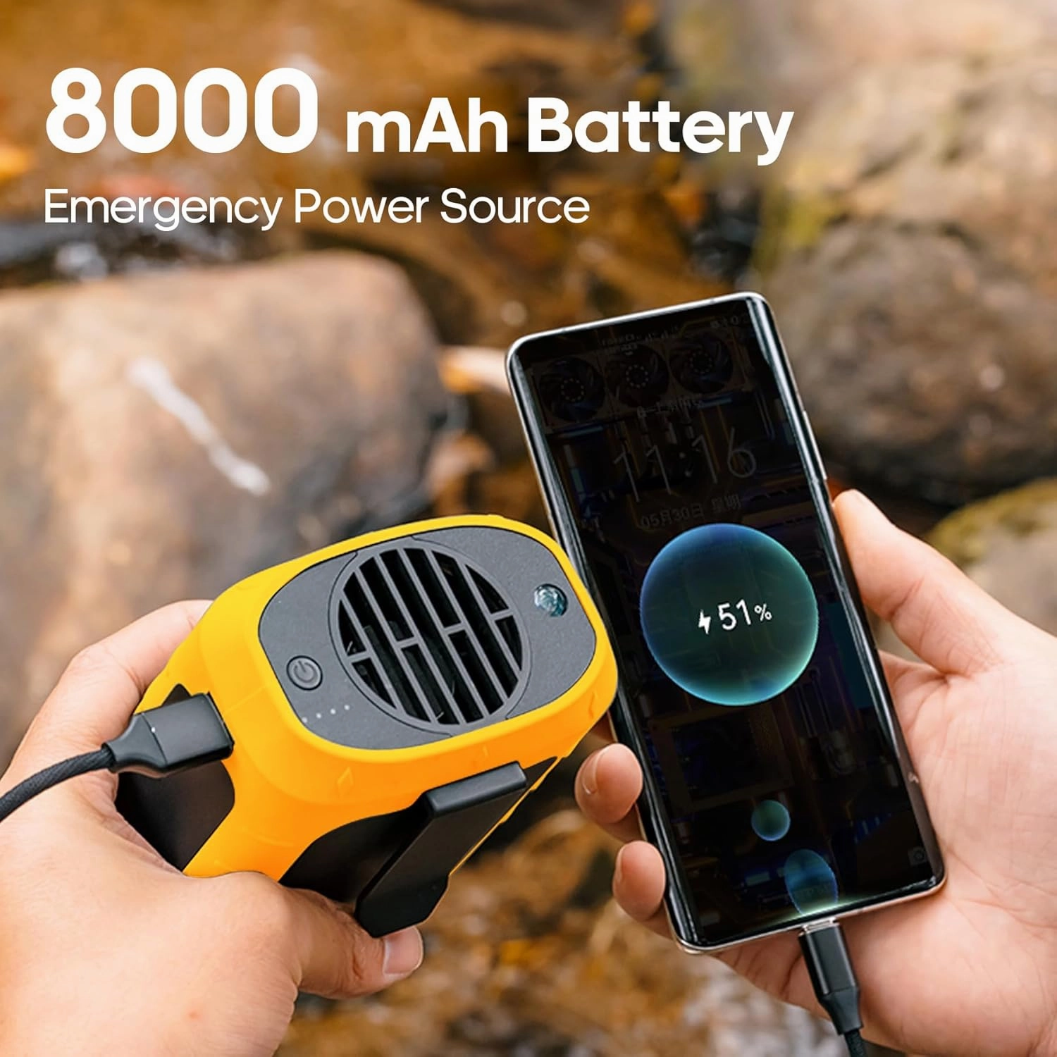 Rican Portable Waist Fans, Rechargeable Waist Fan with Clip On, 8000mah Wearable Fans BeltFan with Led Light, Personal Shirt-Fan for Works, Travel, Camping, Outdoor (Orange)