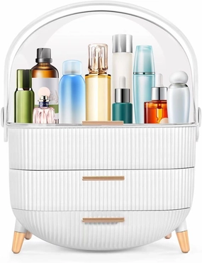 RMAN Makeup Organizer for Vanity Make up and Cosmetics Storage with Lid and Drawers Skincare Organizers Display Cases for Countertop Bathroom Dresser