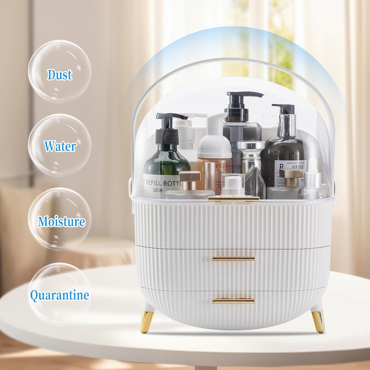 RMAN Makeup Organizer for Vanity Make up and Cosmetics Storage with Lid and Drawers Skincare Organizers Display Cases for Countertop Bathroom Dresser