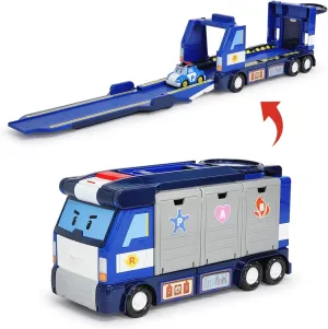 Robocar POLI Toys, Mobile Headquarters, 3-in-1 Transforming Police HQ Trailer Truck Toy with Vehicle Launchers & 1 Poli Die-Cast Car, Kids Toys for Ages 3 and up