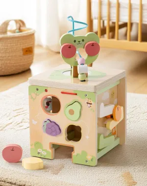 ROBUD Wooden Activity Cube, Baby Activity Cube for 1 Year Old, Montessori Activity Cube with 9 Gams in 1 Toy, Educational Toys of Bear Orchard Busy Cube, JM52