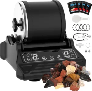 Rock Tumbler Kit Barrel Rock Tumbler for Adults Kids Rock Polisher Tumbler Kit LCD Display 9-Speed Motor 9-Day Timer 0.55lb Rough Gemstones 4 Polishing Grits Complete STEM Science Hobby Kit