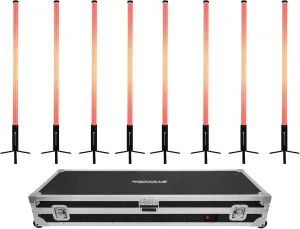 Rockville 8X Rock Saber Black Wireless DMX DJ Tube Lights with Charging Case, 5ft, 23H Rechargeable Battery, 192 RGBWA LEDs, IP65 Indoor/Outdoor, App Control Remote, Floor Stand/Truss Mount