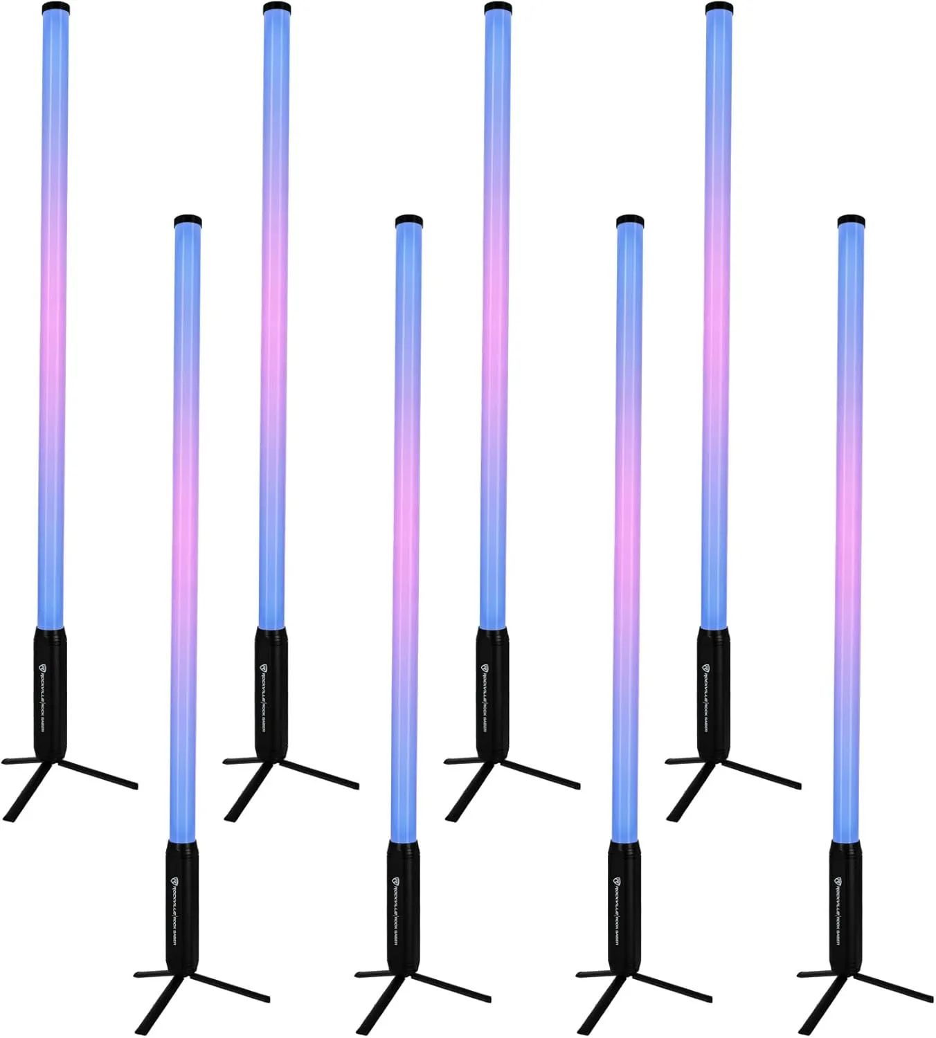 Rockville 8X Rock Saber Black Wireless DMX DJ Tube Lights with Charging Case, 5ft, 23H Rechargeable Battery, 192 RGBWA LEDs, IP65 Indoor/Outdoor, App Control Remote, Floor Stand/Truss Mount