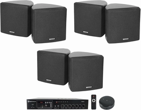 Rockville (1) RCS80-1 60 Watt 70v Commercial/Restaurant Amplifier/Bluetooth Receiver Bundle with (1) Mini WiFi Receiver   (6) Cube 3.5" Black Wall Mount Speakers (5 Items)