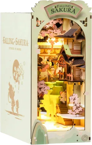 Rolife DIY Book Nook Kit Falling Sakura, DIY Miniature Booknook Kit Creative Decorative Bookend Bookshelf Insert 3D Puzzle for Adults, Halloween/Christmas Decorations/Gifts for Adults (Falling Sakura)
