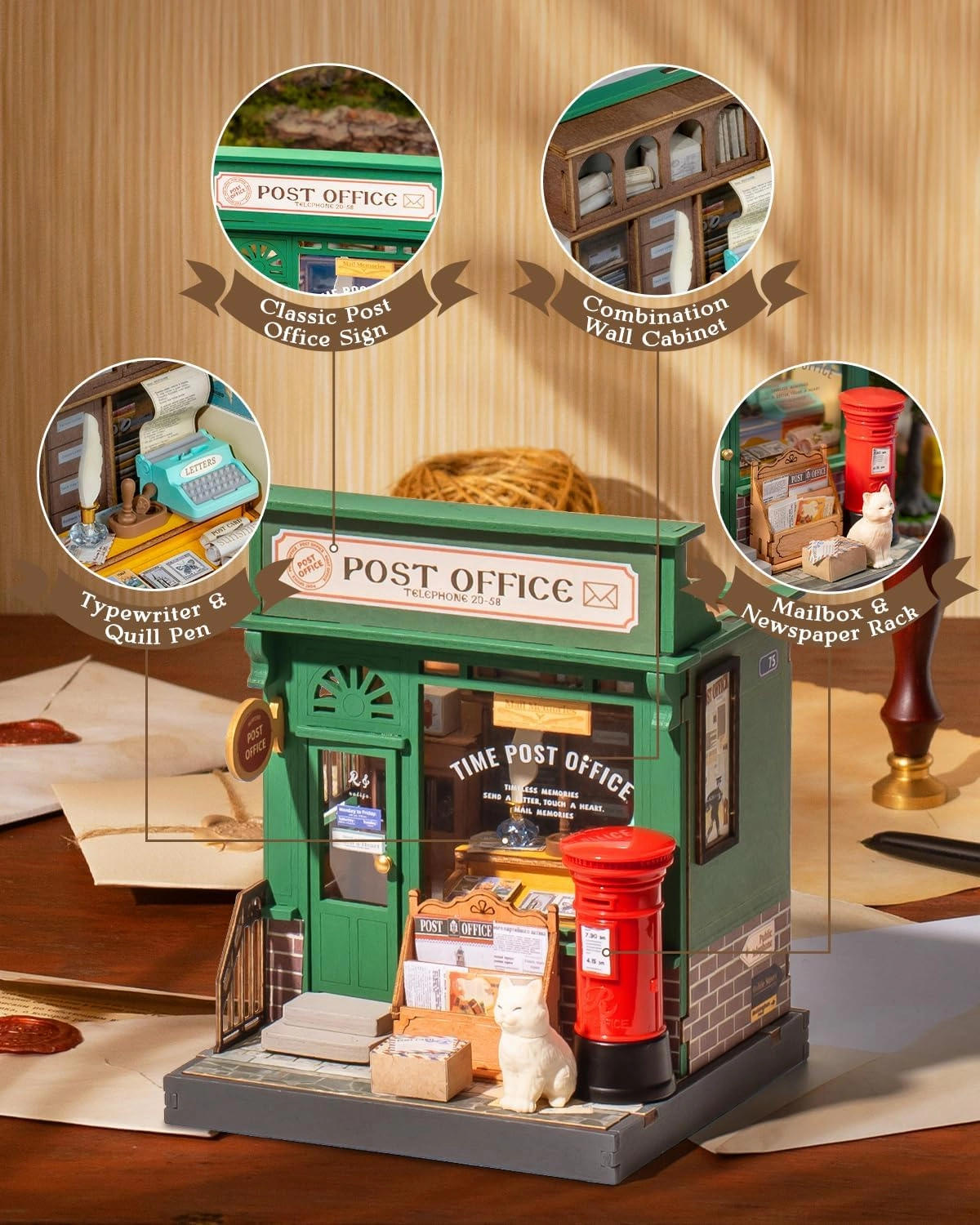 Rolife DIY Mini Building House Miniature Kit-Century Post Office, Miniature Lifestyle Mini Bookshelf Decoration, DIY Hobbies/Gifts for Craftsman (Century Post Office)