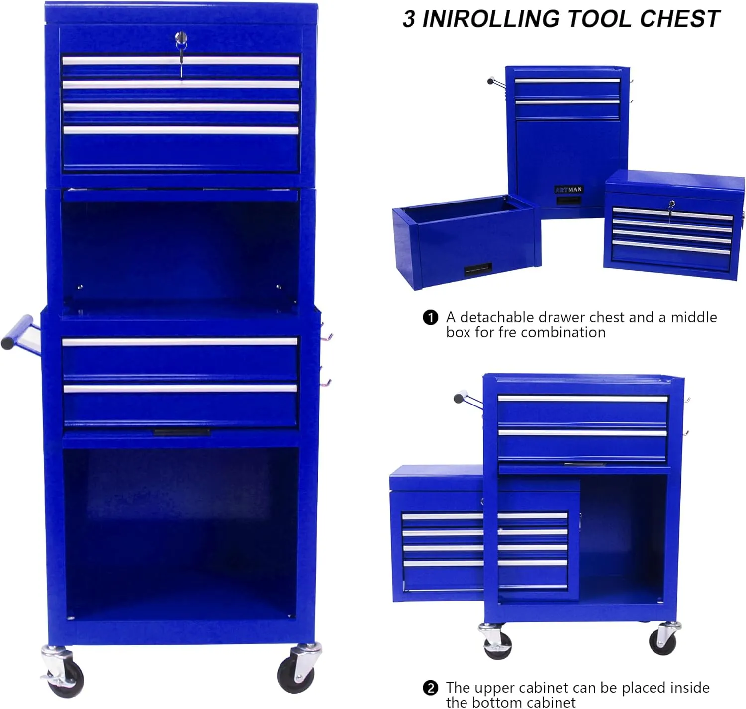 Rolling Tool Chest Metal Tool Box with Wheels Tool Cabinet Portable Tool Box with Wheels High Capacity Rolling Tool Chest with Wheels and Drawers 6-Drawer Tool Storage Cabinet, Blue