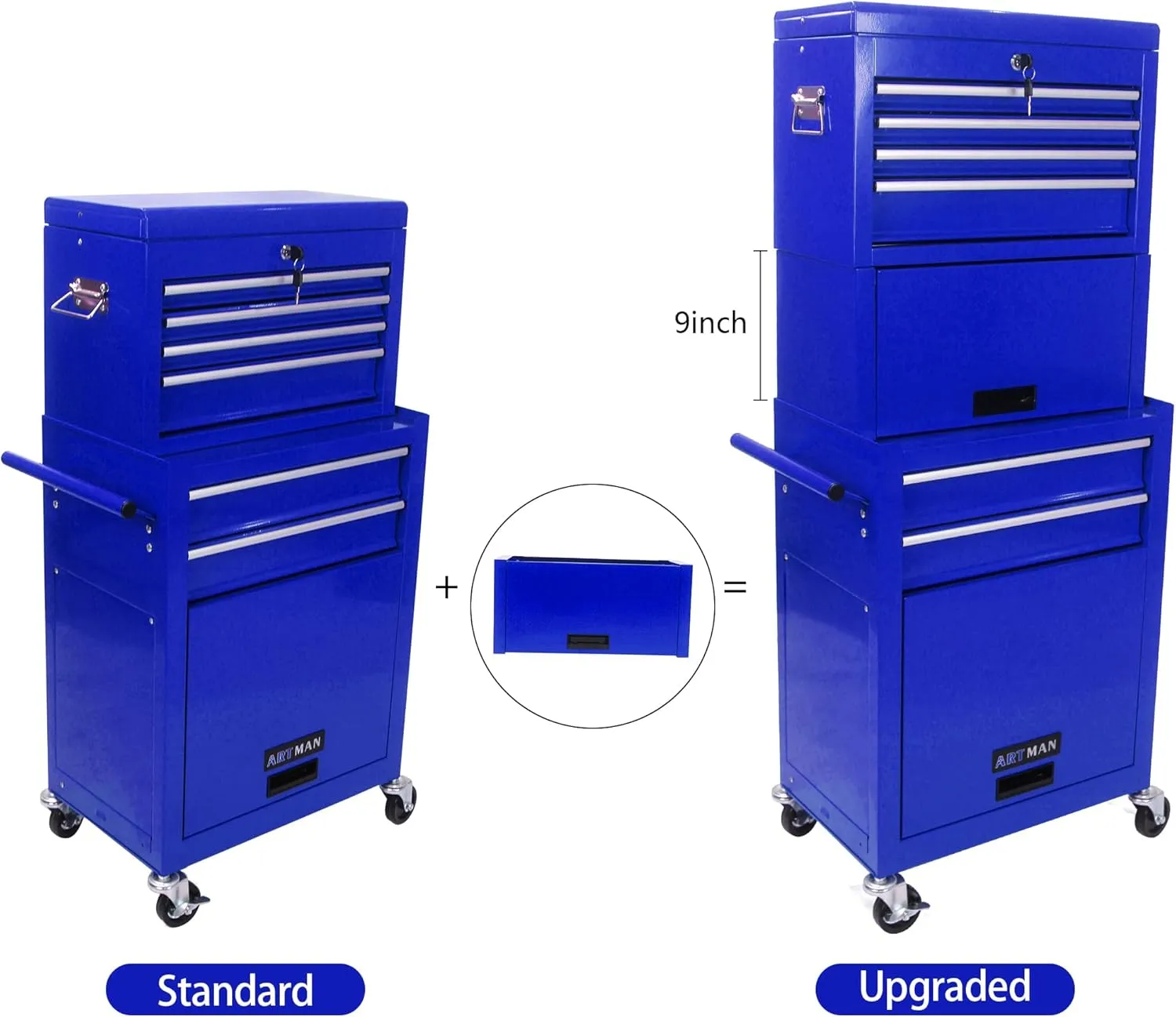 Rolling Tool Chest Metal Tool Box with Wheels Tool Cabinet Portable Tool Box with Wheels High Capacity Rolling Tool Chest with Wheels and Drawers 6-Drawer Tool Storage Cabinet, Blue