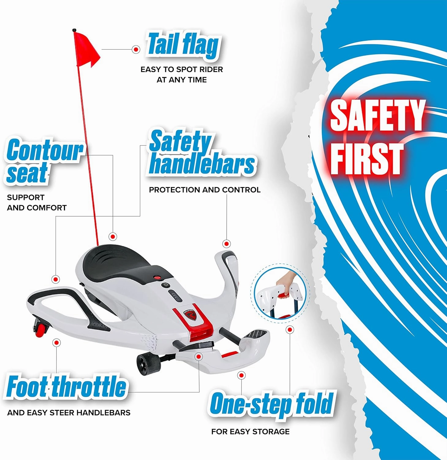 Rollplay Nighthawk NexGen Electric Ride On Toy for Ages 6 & Up with High Power 24V Lithium Ion Battery, Side Handlebars for Steering, and a Top Speed of 6.5 MPH, White
