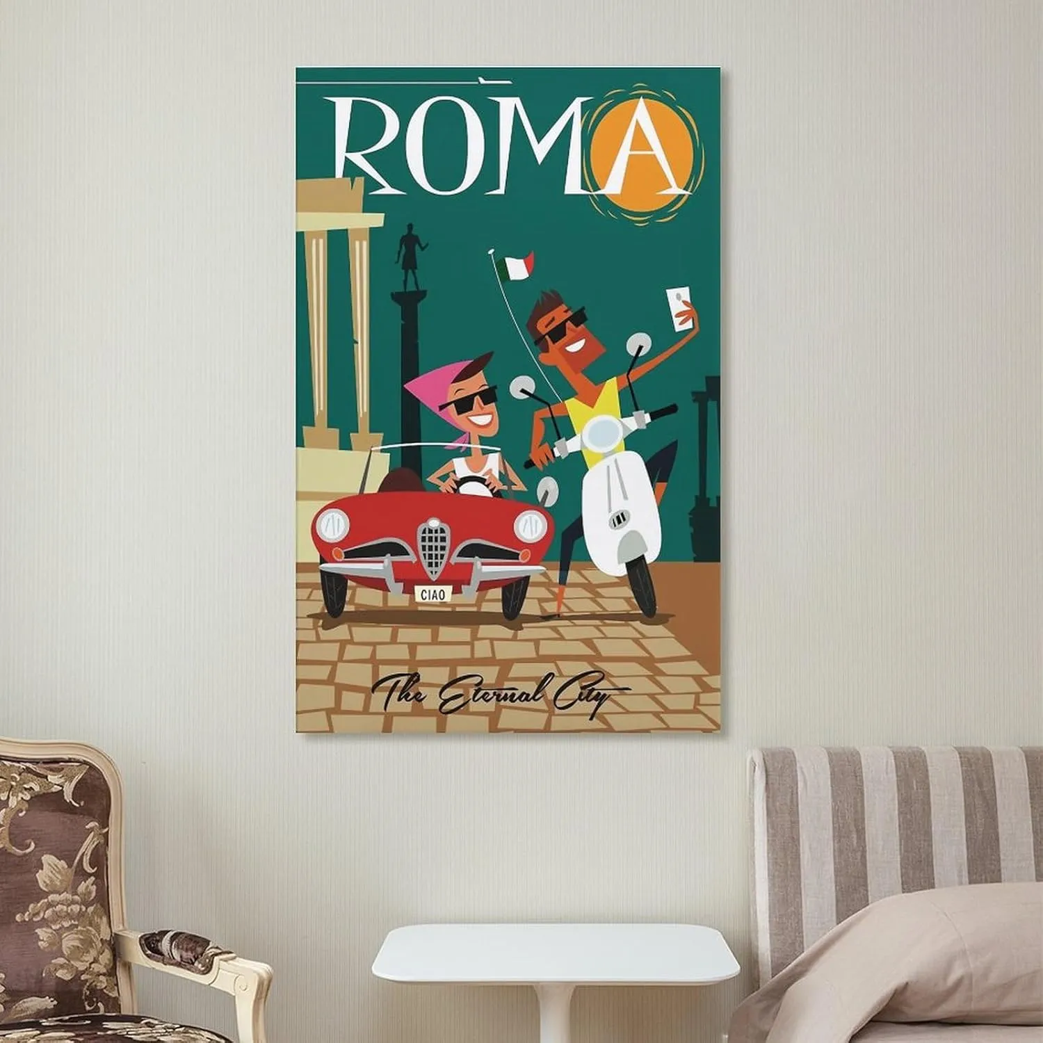Rome Italy Motorcycle Car Vintage Travel Poster Print Canvas Wall Art for Bedroom Living Room HD Print Posters 08x12inch(20x30cm)