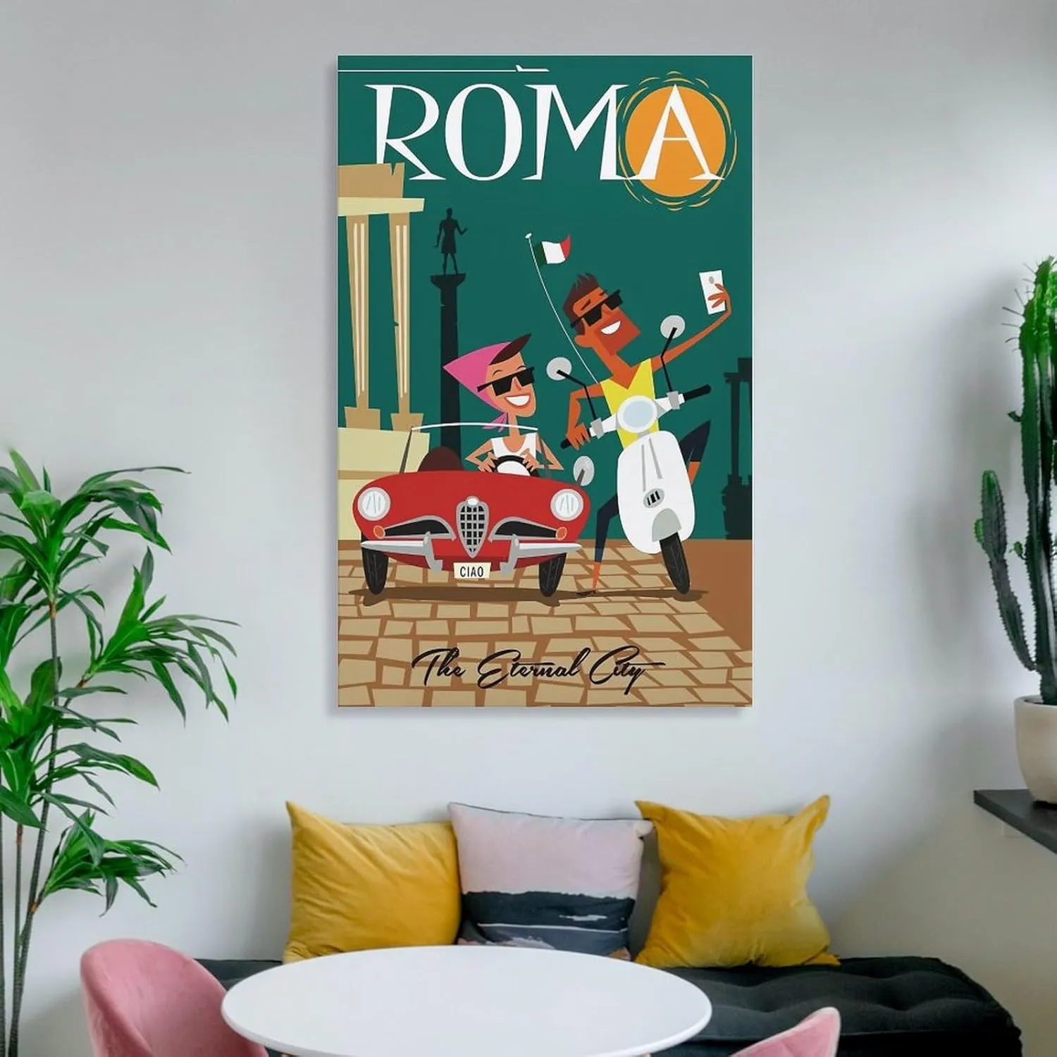Rome Italy Motorcycle Car Vintage Travel Poster Print Canvas Wall Art for Bedroom Living Room HD Print Posters 08x12inch(20x30cm)
