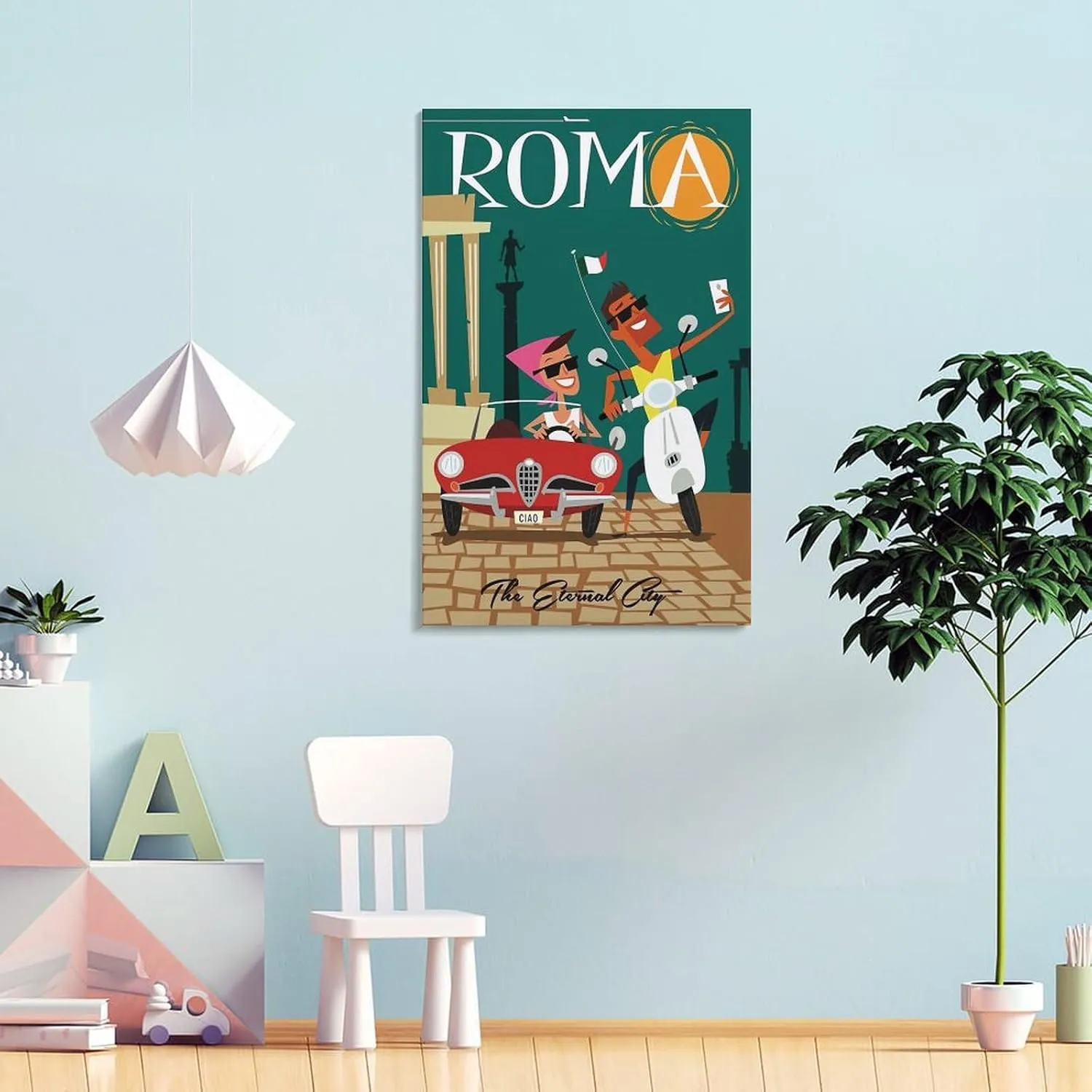 Rome Italy Motorcycle Car Vintage Travel Poster Print Canvas Wall Art for Bedroom Living Room HD Print Posters 08x12inch(20x30cm)