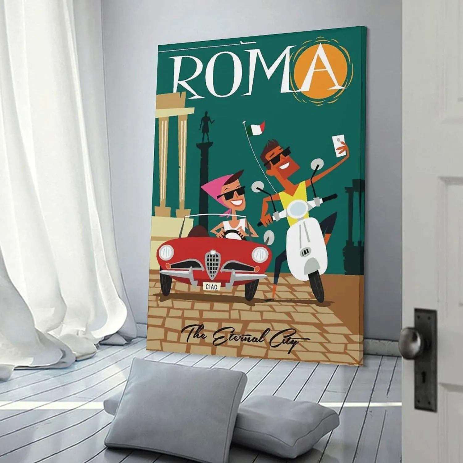 Rome Italy Motorcycle Car Vintage Travel Poster Print Canvas Wall Art for Bedroom Living Room HD Print Posters 08x12inch(20x30cm)