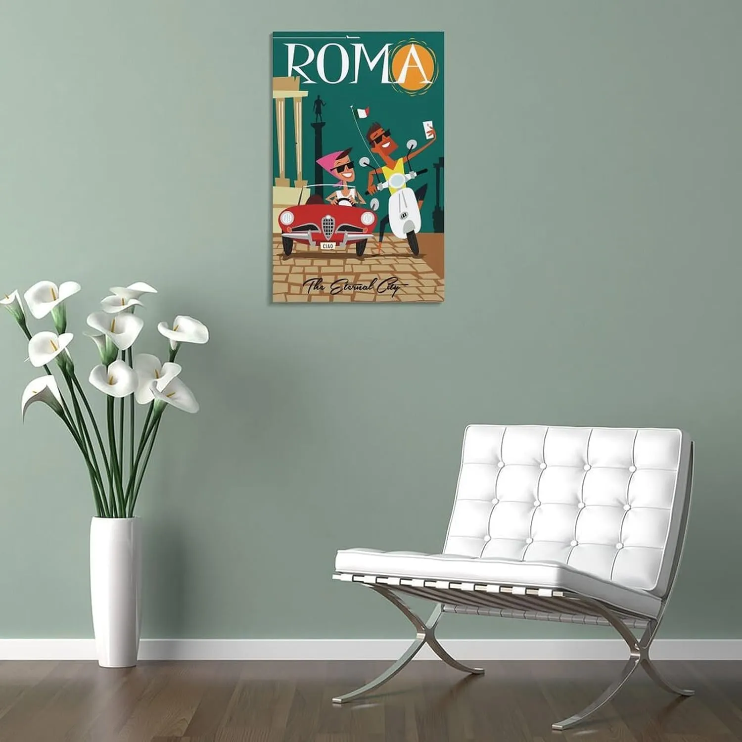 Rome Italy Motorcycle Car Vintage Travel Poster Print Canvas Wall Art for Bedroom Living Room HD Print Posters 08x12inch(20x30cm)