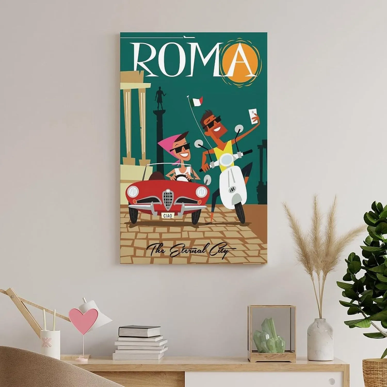 Rome Italy Motorcycle Car Vintage Travel Poster Print Canvas Wall Art for Bedroom Living Room HD Print Posters 08x12inch(20x30cm)