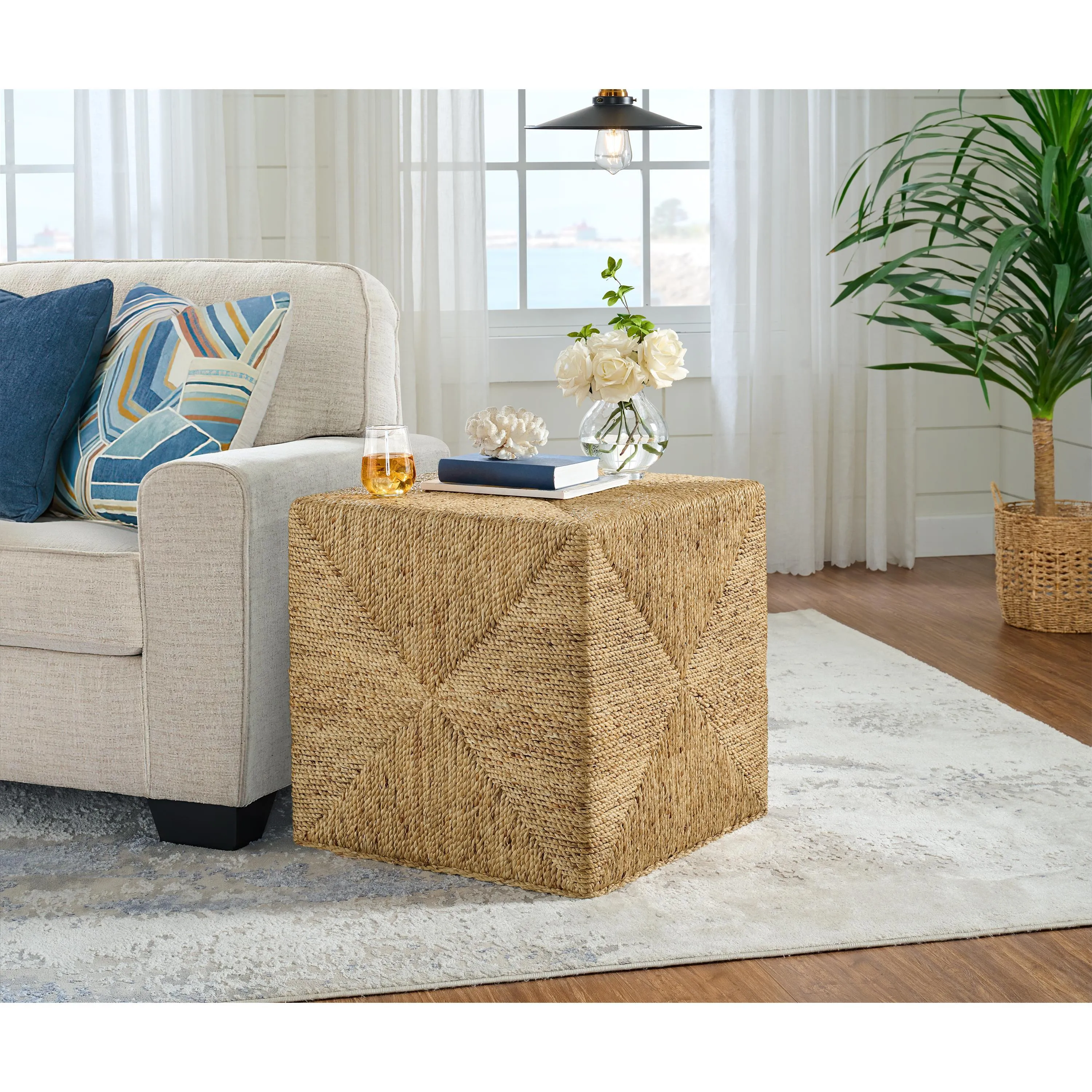 Rosalie - Woven Cube Table - Light Brown