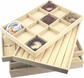 Sackcloth Jewelry Tray with Stackable Organizer for Bracelets Watches Necklaces Premium Showcase for and Display