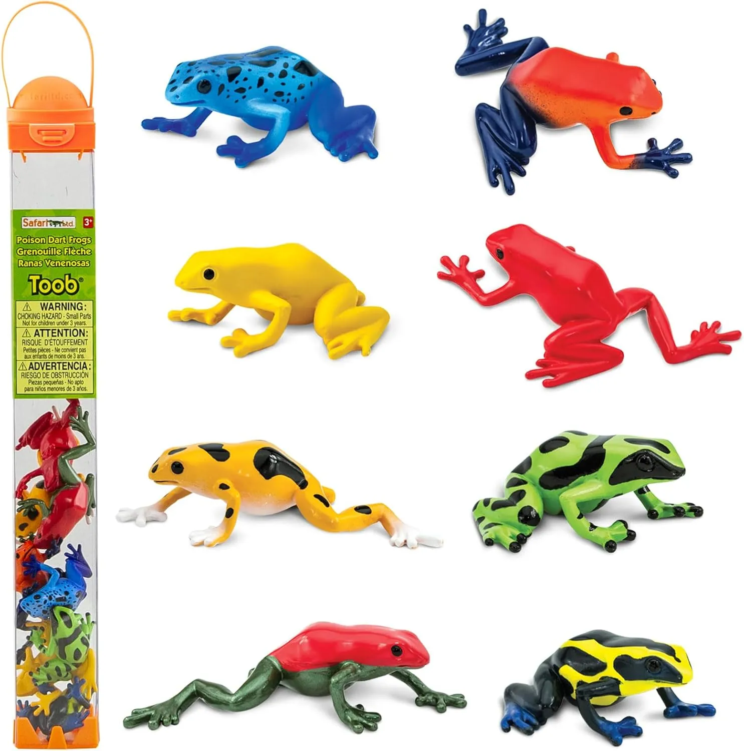 Safari Ltd. Poison Dart Frogs Toob - Detailed Figurines of Green, Blue, Yellow, Gold, Red, Sira Dart Frogs - Fun Educational Play Toy for Boys, Girls & Kids Ages 3 