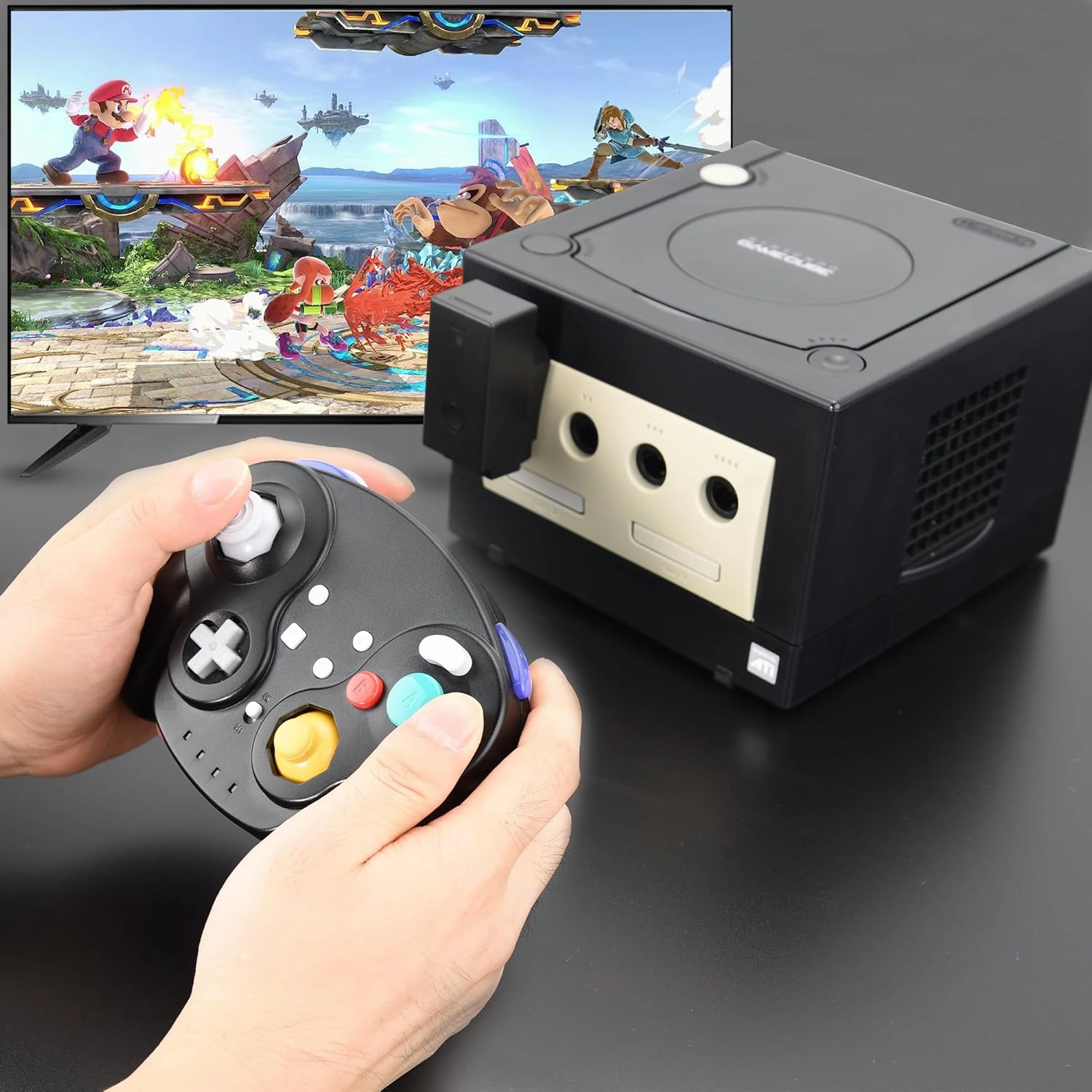 SAFFUN 2.4 GHz Wireless NGC Controller, GameCube Receiver, Compatible with GameCube Console (Rechargeable) (Plug and Play) (Built-in Vibration) Indigo