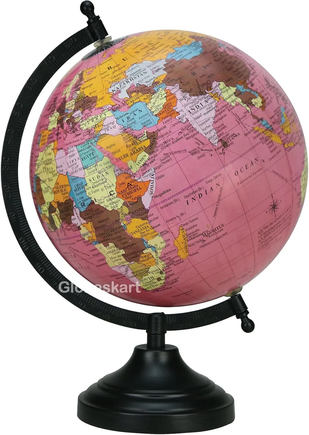 Samyuktha Educational/Antique Globe with Black Matt Arc and Base/World Globe/Home Decor/Office Decor/Gift Item / 8 inches (Pink)