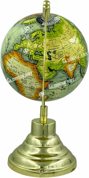 Samyuktha Educational/Antique Globe with Brass Antique Arc and Base/World Globe/Home Decor/Office Decor/Gift Item / 5 inches (Sea Green Multicolour)