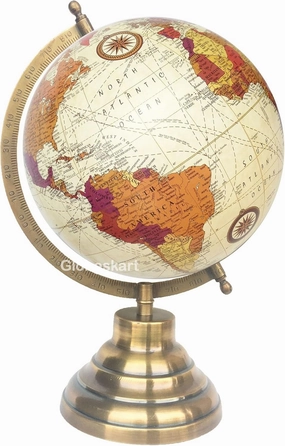 Samyuktha Educational/Antique Globe with Brass Antique Arc and Base/World Globe/Home Decor/Office Decor/Gift Item / 8 inches (Cream Multicolour Purple)