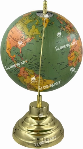Samyuktha Educational/Antique Globe with Brass Antique Arc and Base/World Globe/Home Decor/Office Decor/Gift Item / 8 inches (Green Yellow)