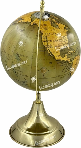 Samyuktha Educational/Antique Globe with Brass Antique Arc and Base/World Globe/Home Decor/Office Decor/Gift Item / 8 inches (Surahi) (Olive Green Gold)