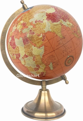 Samyuktha Educational/Antique Globe with Brass Antique Arc and Base/World Globe/Home Decor/Office Decor/Gift Item / 8 inches (Surahi) (Rust Red)