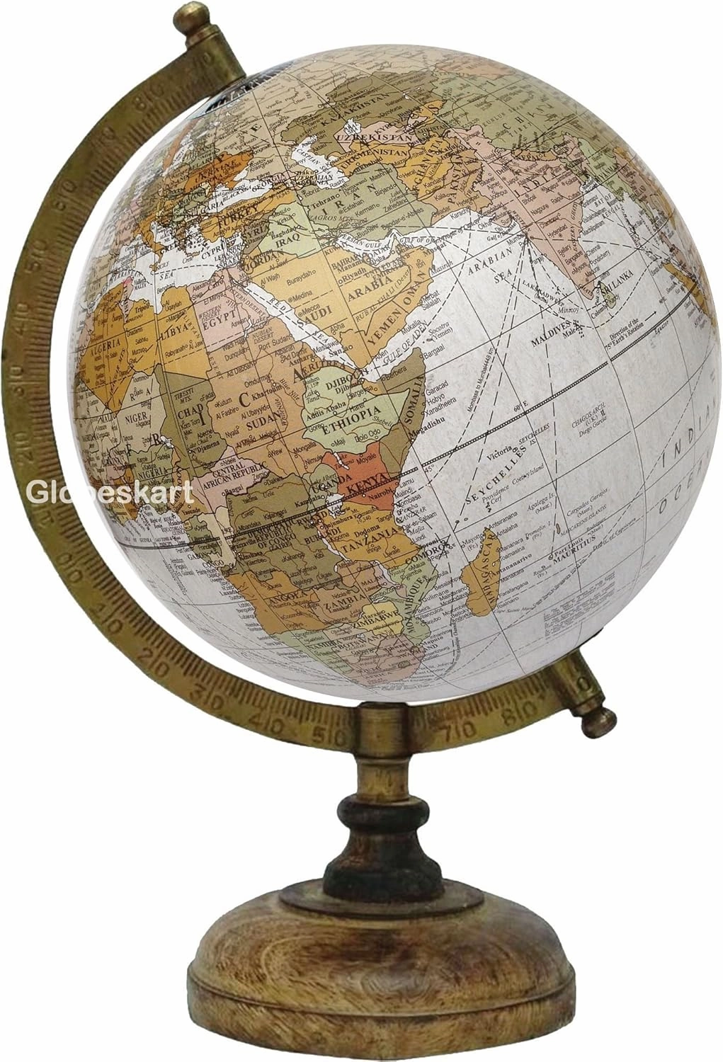 Samyuktha Educational/Antique Globe with Brass Antique Arc and Wooden Base/World Globe/Home Decor/Office Decor/Gift Item / 8 inches (Earth Texture)