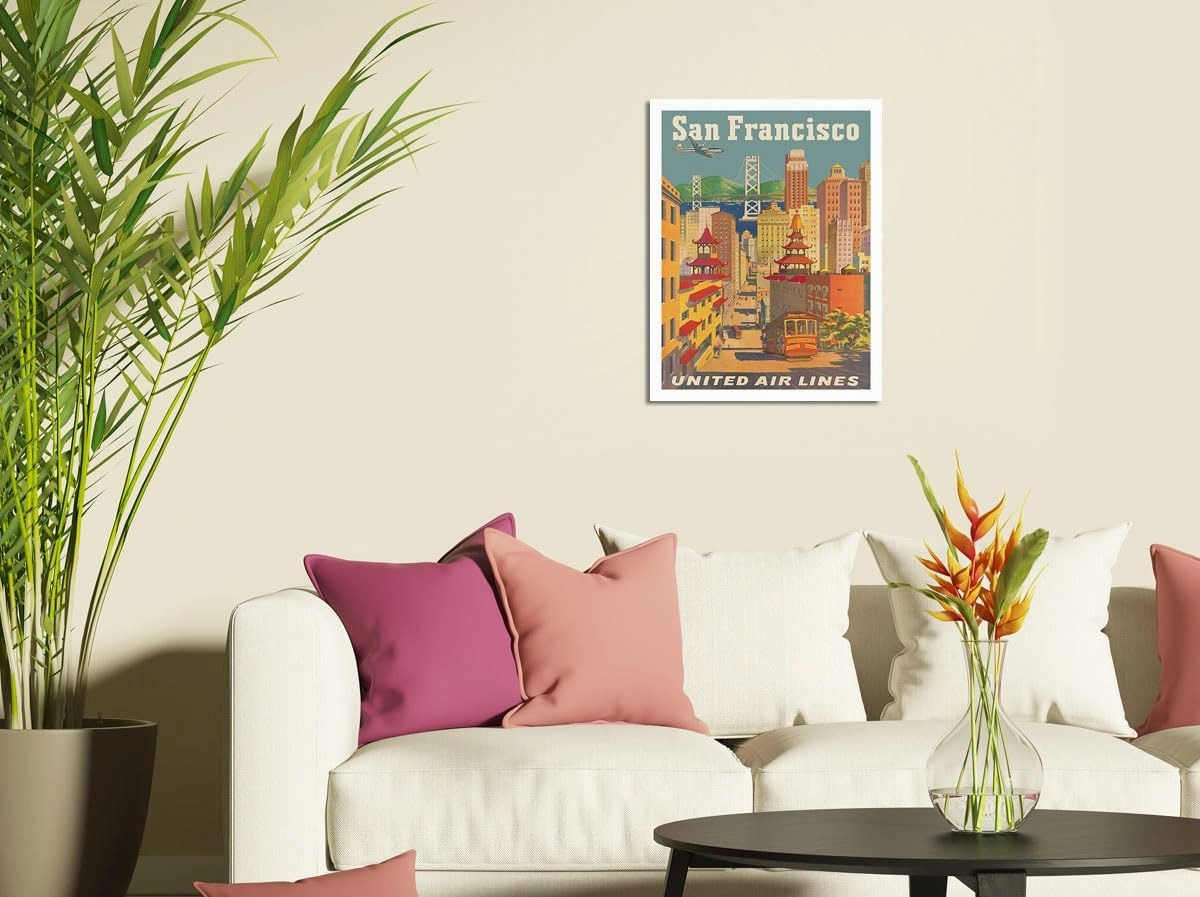 San Francisco California - Cable Car in Chinatown - United Air Lines - Vintage Airline Travel Poster by Joseph Fehér c.1950s - Master Art Print (Unframed) 12in x 18in