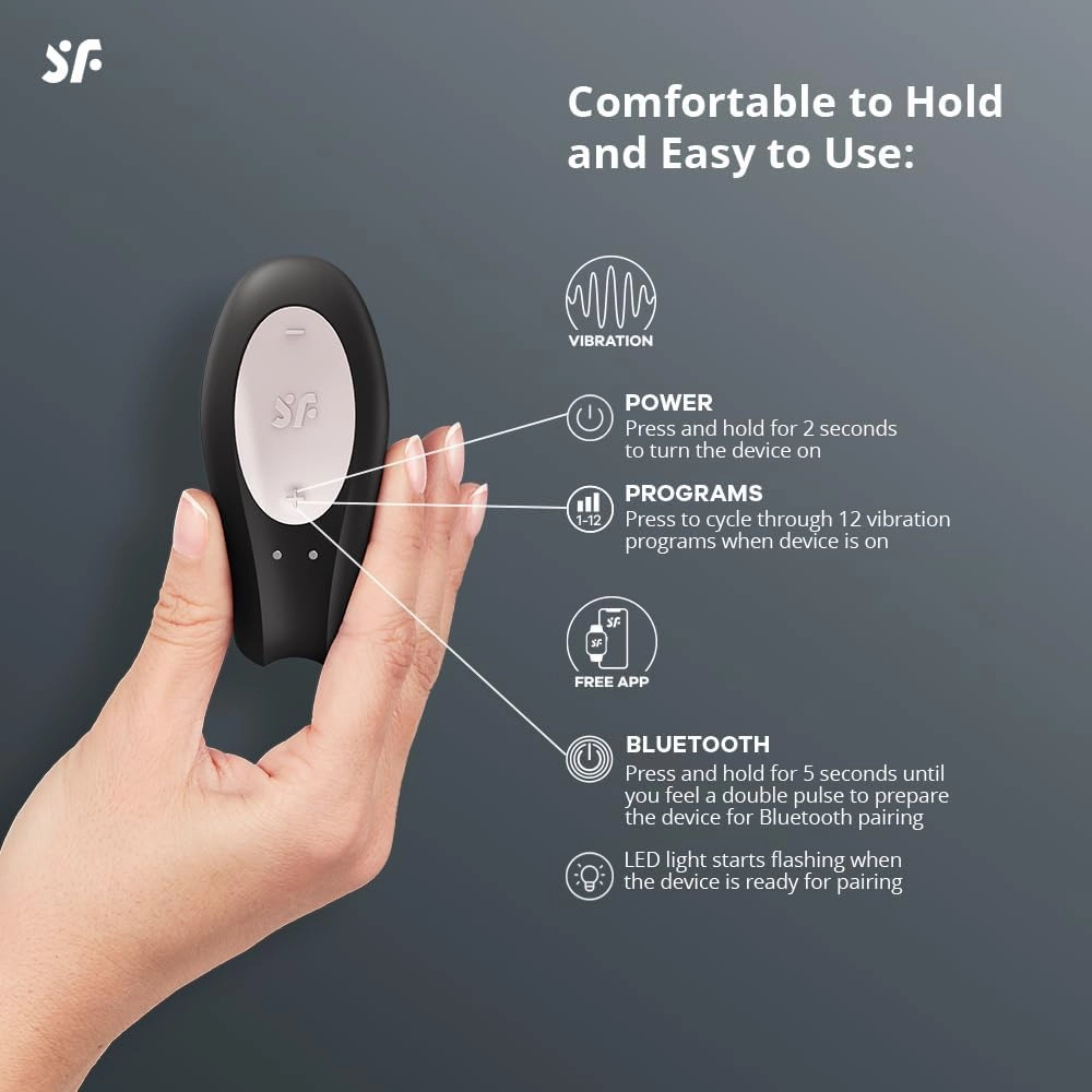 Satisfyer Double Joy Connect App | Partner Vibrator | 2 Strong Power Motors | Waterproof (IPX7) | Rechargeable Battery | Skin-Friendly Silicone (Black)