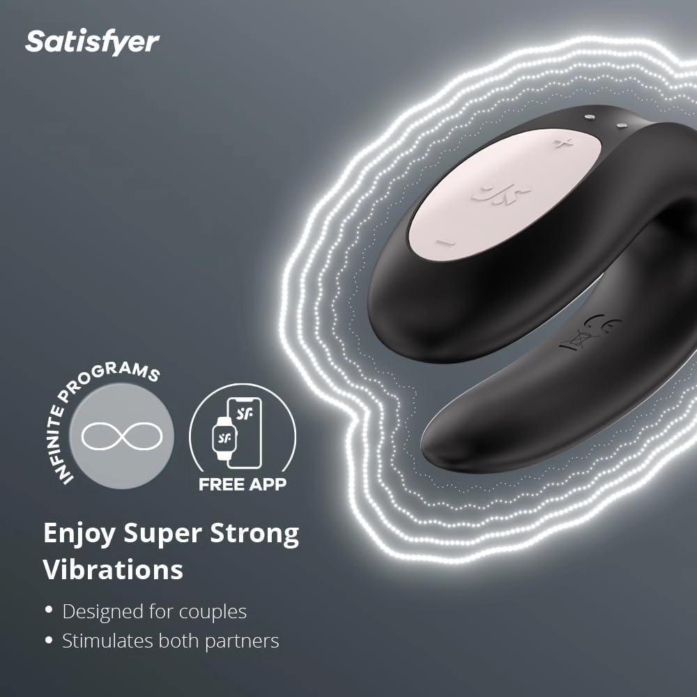 Satisfyer Double Joy Connect App | Partner Vibrator | 2 Strong Power Motors | Waterproof (IPX7) | Rechargeable Battery | Skin-Friendly Silicone (Black)