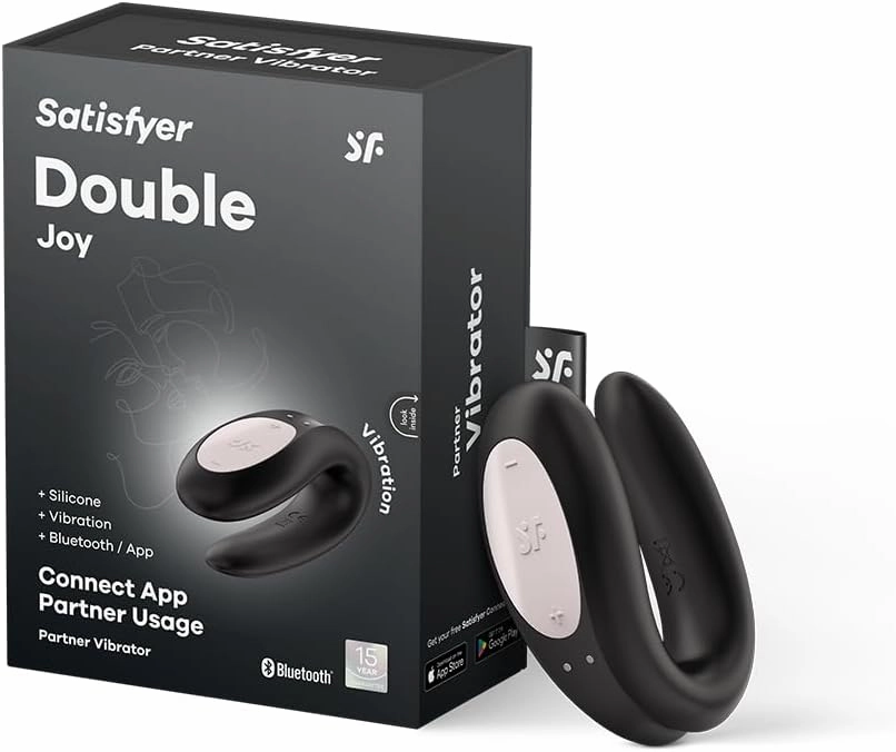 Satisfyer Double Joy Connect App | Partner Vibrator | 2 Strong Power Motors | Waterproof (IPX7) | Rechargeable Battery | Skin-Friendly Silicone (Black)