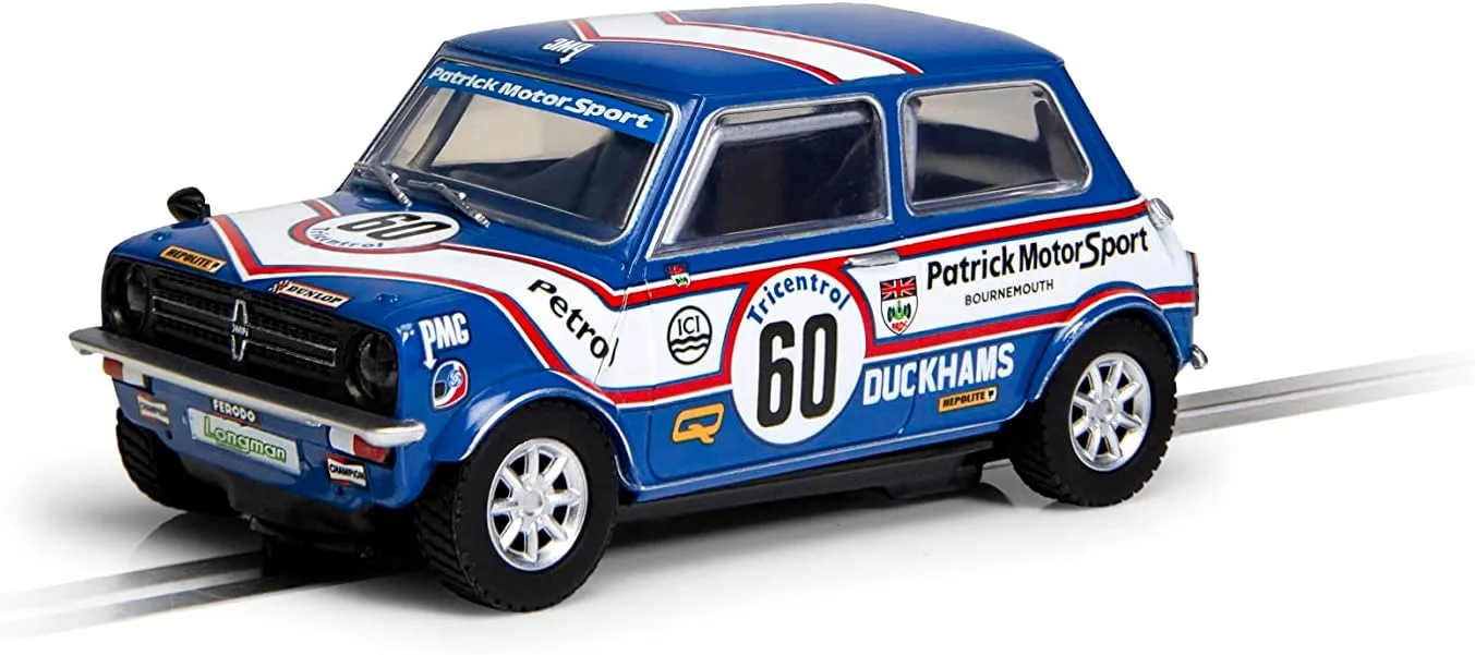 Scalextric Mini 1275GT - Patrick Motorsport - Richard Longman 1979. Classic Touring., Blue/White
