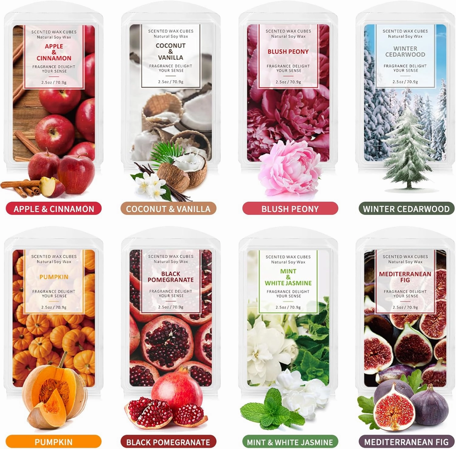 SCENTORINI Wax Melts, Scented Wax Melts, Vanilla & Coconut, Apple & Cinnamon, Pumpkin, Mint & White Jasmine, Winter Cedarwood, Black Pomegranate, Mediterranean Fig, 8x2.5 oz