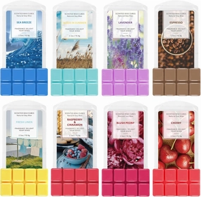 SCENTORINI Wax Melts Wax Cubes, Scented Wax Melts for Warmers, Sea Breeze, Lavender, Linen, Winds in Summer, Cherry, Espresso, Raspberry & Cinnamon, Blush Peony 8 x 2.5 oz