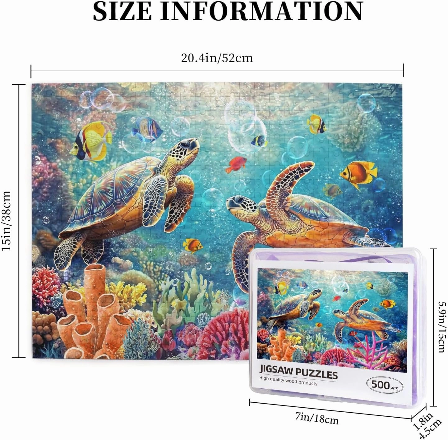 Sea Turtle Puzzles for Adults 500 Pieces Ocean Beach Turtle Jigsaw Puzzle Seascape Animal Art Wooden Puzzle for Challenging Family Activity Games